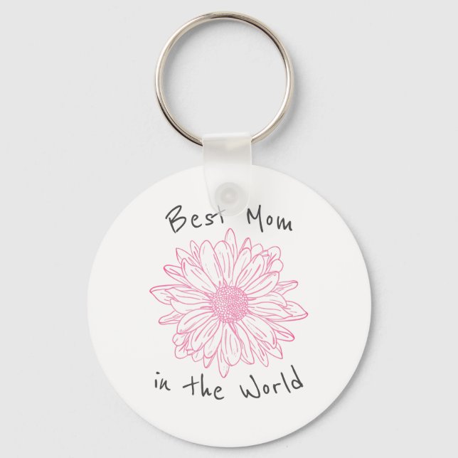 Bästa mamma i världen rosa blommig nyckelring (Framsida)