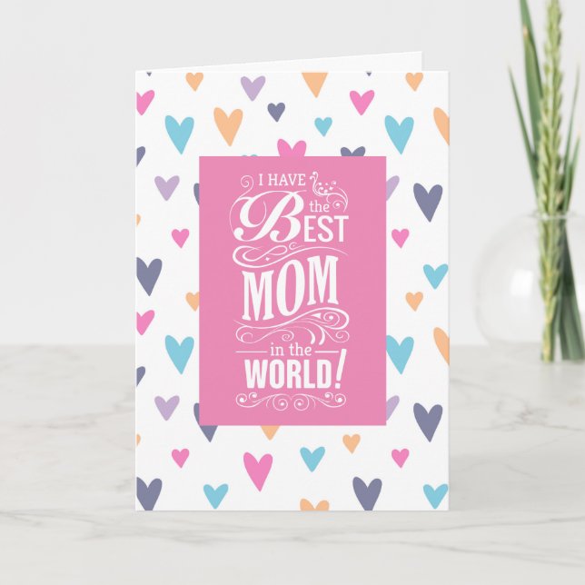 Bästa Mamma i World Heart Mönster Helgkort (Framsida)