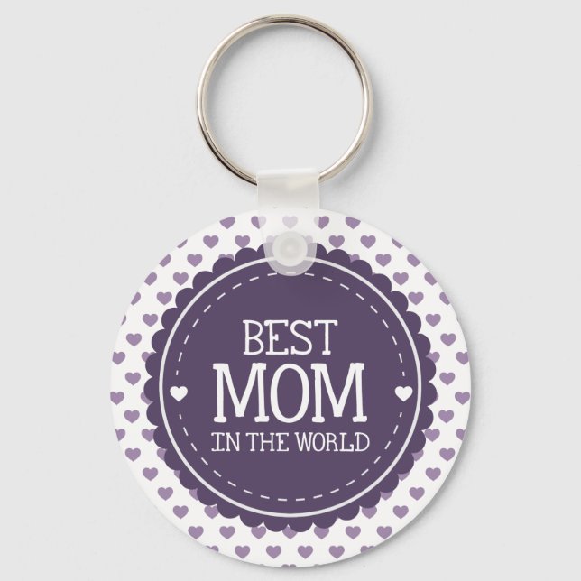 Bästa Mamma i World Violet Hearts and Circle Nyckelring (Framsida)