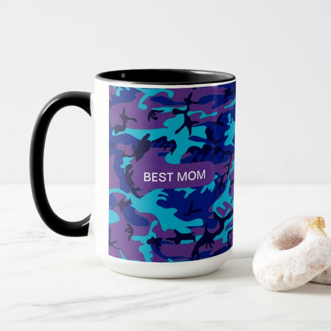 Bästa Mamma-kamouflage Mörk blått och Lila Mönster Mugg (Med munk)