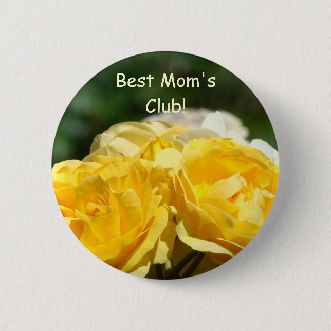 Bästa Mamma Klubb knapp Gula Rosor Blommiga knappa (Framsida)