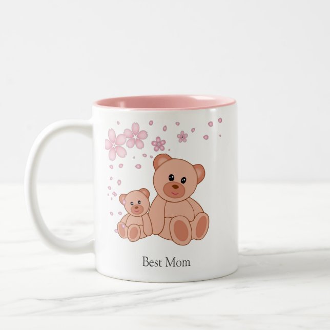 Bästa Mamma med Cute Bears med Flowers Två-Tonad Mugg (Vänster)