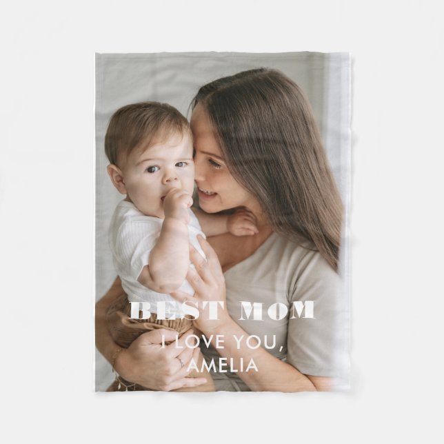 Bästa Mamma Modern Foliage 1 Anpassningsbar Foton  Fleecefilt (Framsidan)