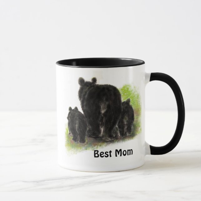 Bästa Mamma, Mor, Cute, Black Bear Animal Mugg (Höger)