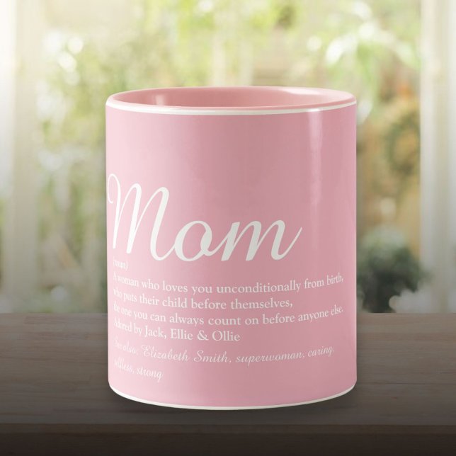 Bästa mamma mor definition skript rosa Två-Tonad mugg (Best Mom Mum Mother Definition Script Pink Two-Tone Coffee Mug)