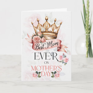 Bästa mamma mors dag krona band och rosa rosor helgkort