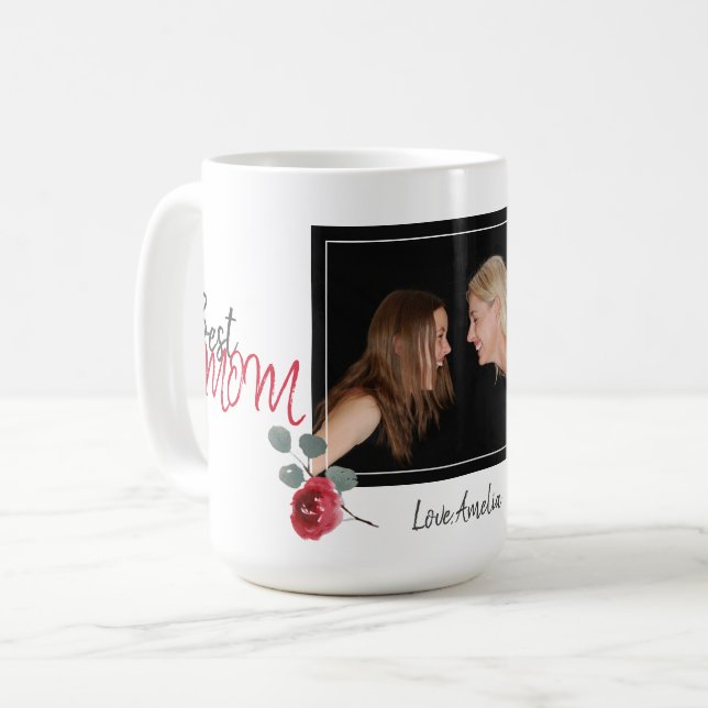 Bästa mamma Mors dag Vattenfärg Blommig Foto Kaffemugg (Framsida vänster)