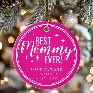 Bästa Mamma Någon Gång Pink Retro Skrift Julgransprydnad Keramik