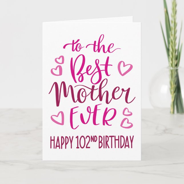 Bästa mamma någonsin 102-års typografi i rosa kort (Framsida)
