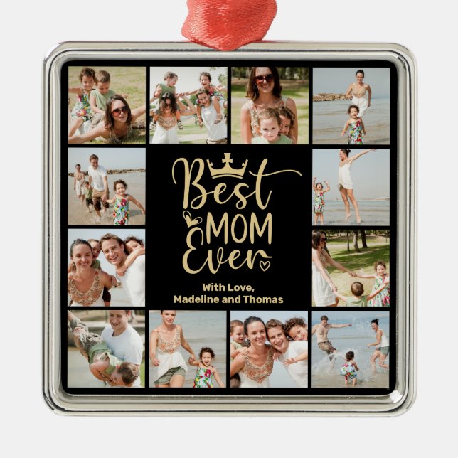 Bästa Mamma någonsin, 12 fotokollage Julgransprydnad Metall (Framsidan)