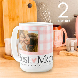 Bästa Mamma någonsin 2 Photo Gingham Hearts Mors d Kaffemugg