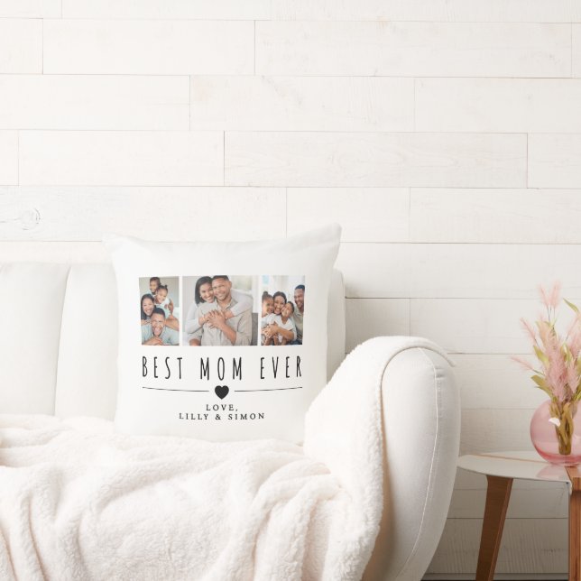 Bästa mamma någonsin | 3 anpassade familjefoton  kudde (Soffa)