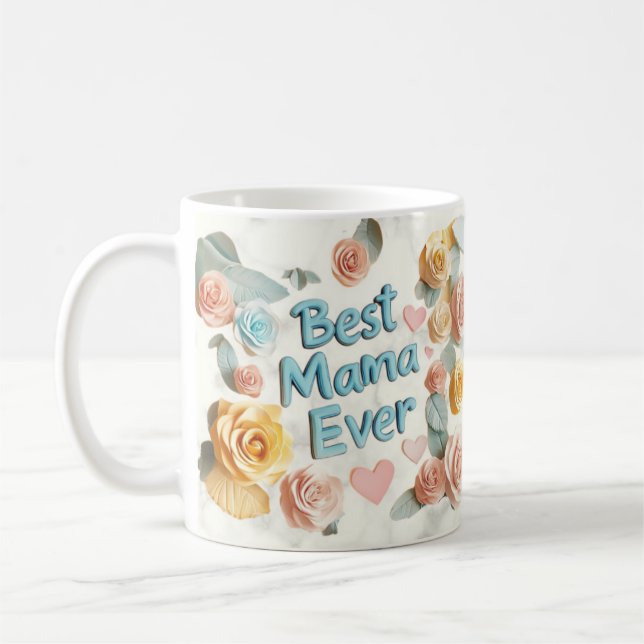 BÄSTA MAMMA NÅGONSIN - 3D-blommigtens design Kaffemugg (Vänster)