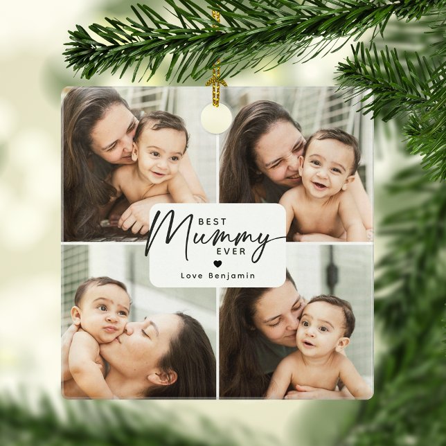 Bästa Mamma Någonsin 4 Foto Collage Personlig Julgransprydnad Keramik (Skapare uppladdad)