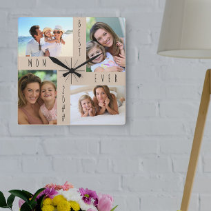 Bästa Mamma någonsin 4 Photo Collage Beige Fyrkantig Klocka