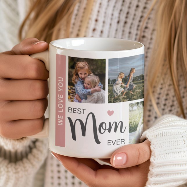 Bästa Mamma någonsin, 5 foton Mors dag Kaffemugg (Create your own custom Best Mom photo collage coffee mug by MINTIC DESIGN STUDIO)