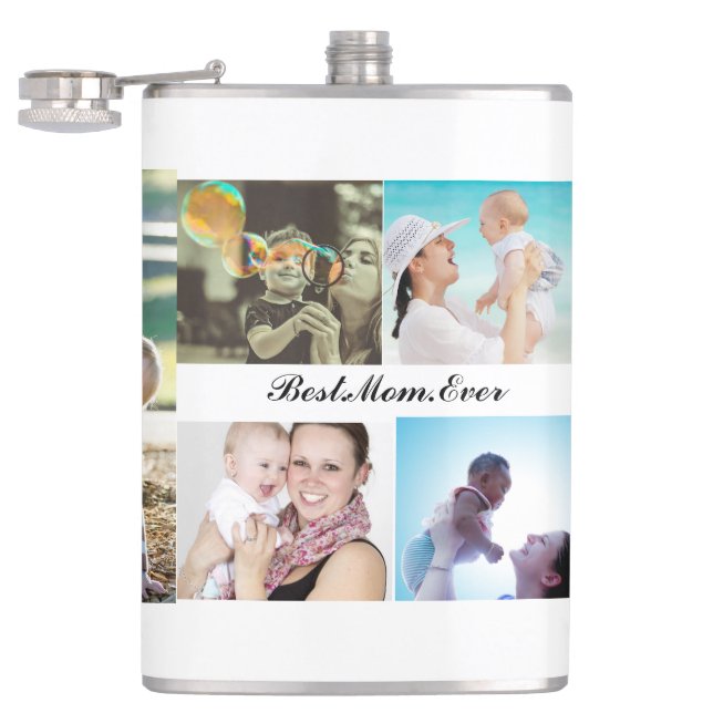 Bästa Mamma någonsin, 6 fotokollage Mors dag Fickplunta (Öppnad)