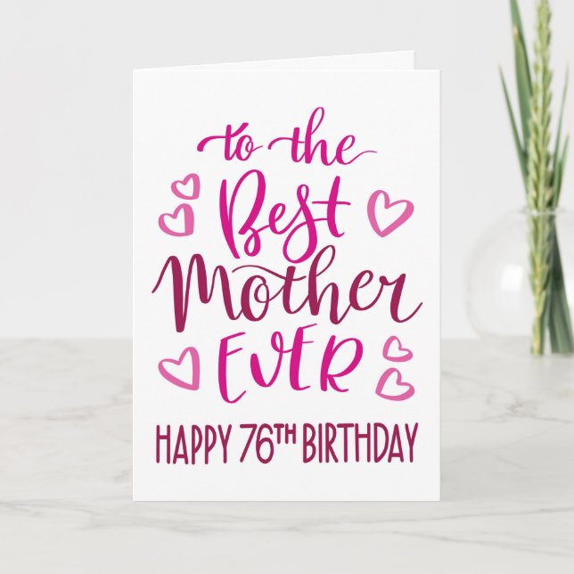 Bästa mamma någonsin 76-års typografi i rosa kort (Framsida)