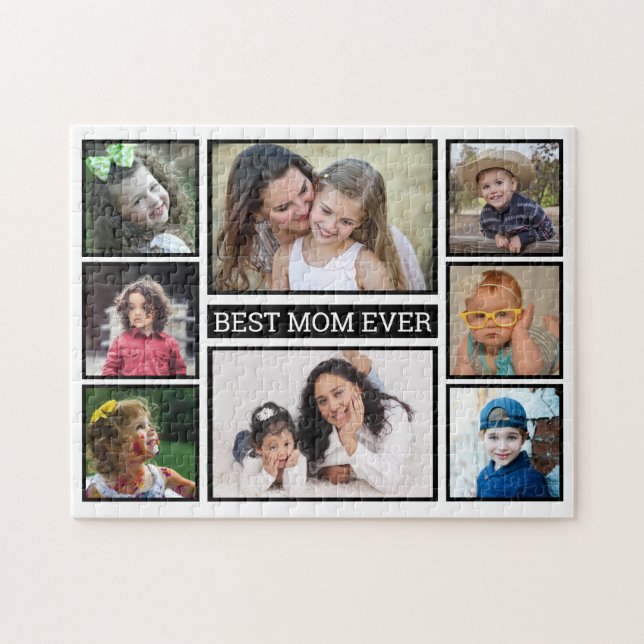 Bästa Mamma någonsin 8 Fotokollage Jigszons Puzzle Pussel (Horisontell)