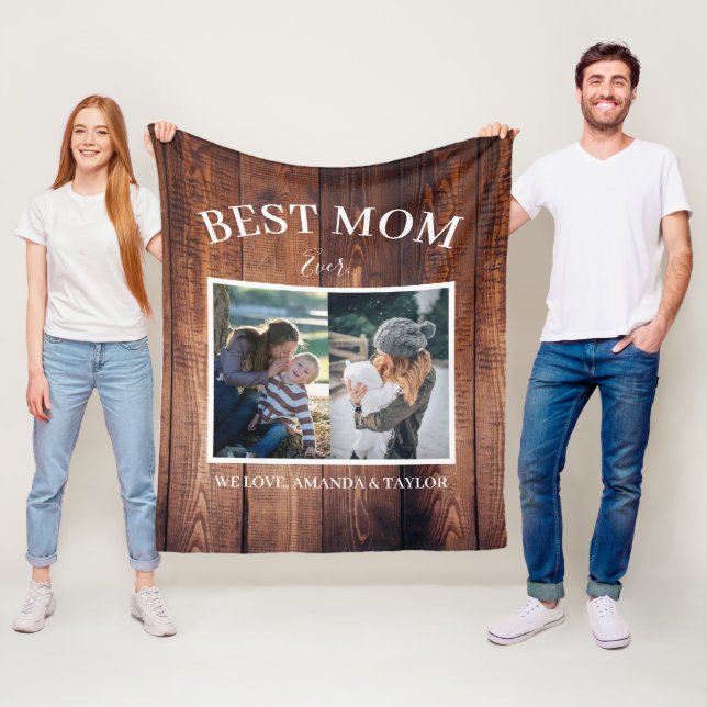 Bästa mamma någonsin Anpassad bild Modern mors dag Fleecefilt (På plats)