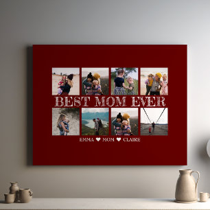 Bästa Mamma någonsin Anpassade Maron Photo Collage Canvastryck