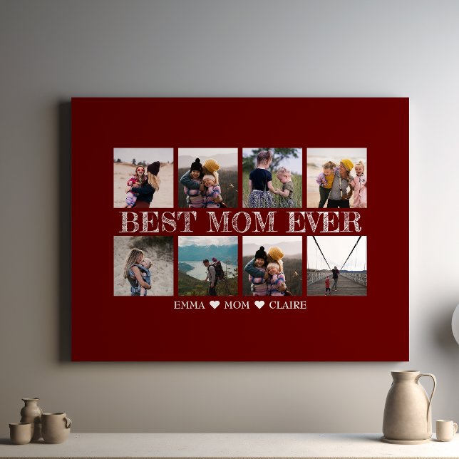 Bästa Mamma någonsin Anpassade Maron Photo Collage Canvastryck (Skapare uppladdad)