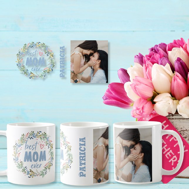 Bästa Mamma någonsin, anpassade namn och foto Kaffemugg (Best Mom ever customizable name and photo Coffee Mug)