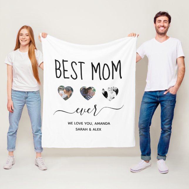 Bästa Mamma någonsin, Anpassningsbar 3-foto, Mors  Fleecefilt (På plats)