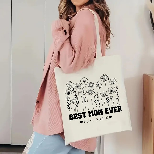 Bästa Mamma någonsin, Anpassningsbar Blommigt Bag  Jumbo Tygkasse (best mom ever tote, personalized tote bag, custom tote for mom, floral tote bag, minimalist gift,)