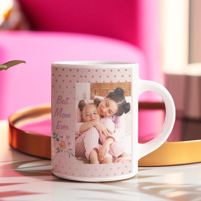 Bästa Mamma någonsin Anpassningsbar Foto Rosa Mor' Kaffemugg (Rose Gold Dots Best Mom Custom Mother's Day Photo Coffee Mug
)