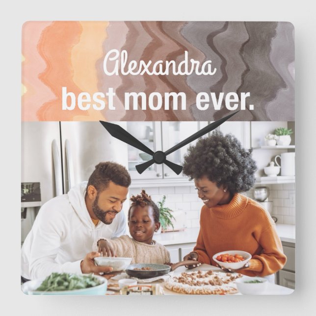 Bästa Mamma någonsin-anpassningsbarna för fotoköpe Fyrkantig Klocka (Framsida)