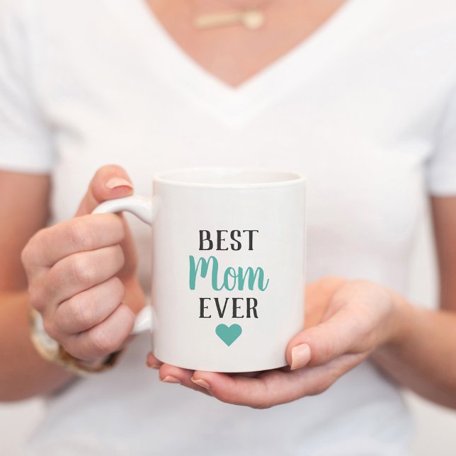 Bästa mamma någonsin Aqua Skrift Hjärtan Kaffemugg (Skapare uppladdad)