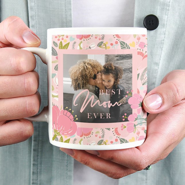 Bästa mamma någonsin av Mors dag-rosa-vilda blommo Kaffemugg (Skapare uppladdad)