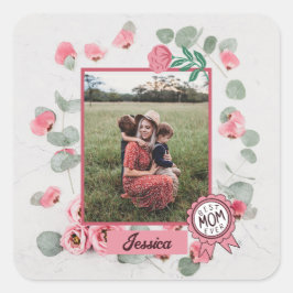 Bästa Mamma någonsin Badge Mor Photo Namn Fyrkantigt Klistermärke