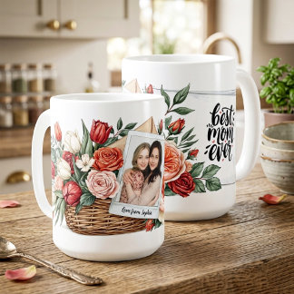 Bästa mamma någonsin blombukett & foto mors dag kaffemugg