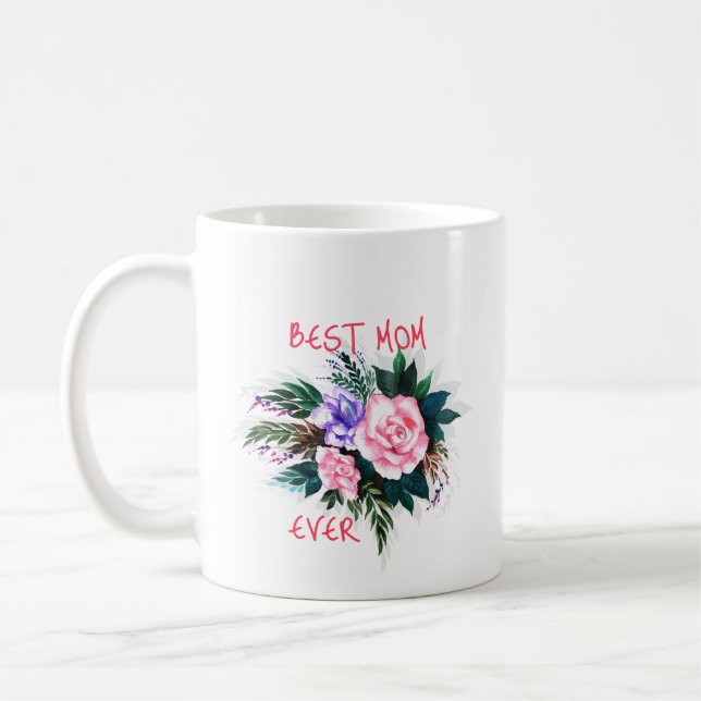 Bästa mamma någonsin blomma kaffemugg (Vänster)