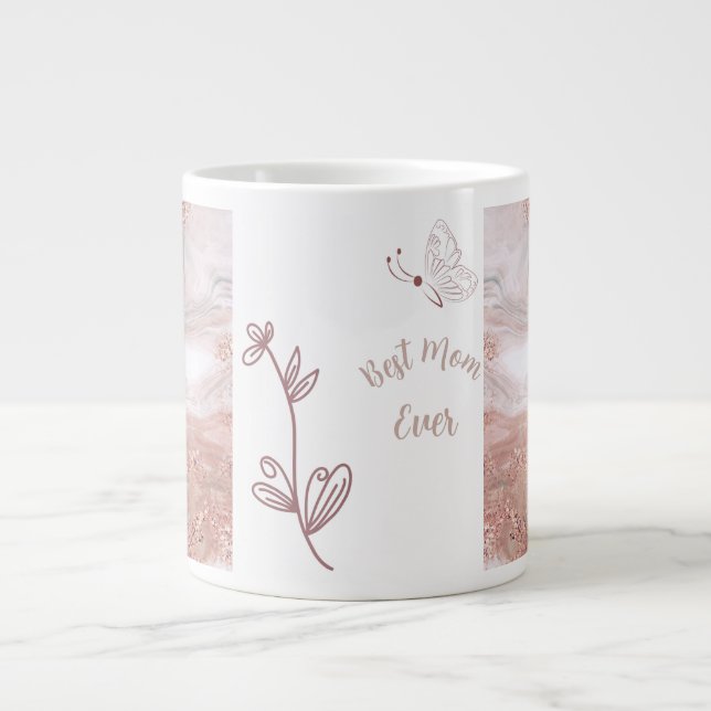 Bästa mamma någonsin, blomma och fjäril specialmug jumbo mugg (Framsidan)