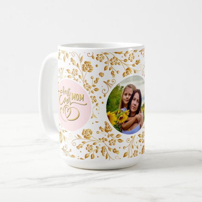 Bästa mamma någonsin Blommig Foto Mors dag Kaffemugg (Framsida vänster)