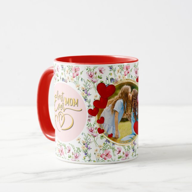 Bästa mamma någonsin Blommig Foto Mors dag Mugg (Framsida vänster)