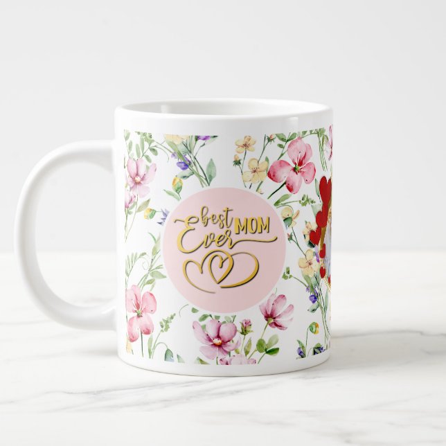 Bästa mamma någonsin Blommig foto Morsdagsmugg Jumbo Mugg (Vänster)