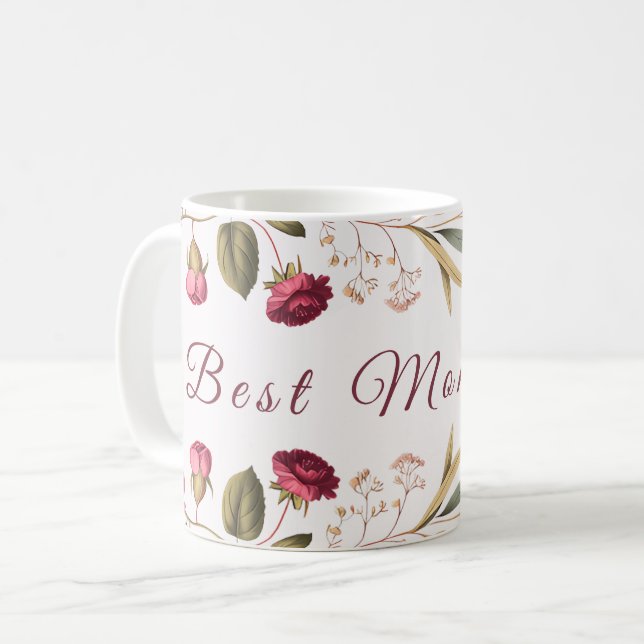 Bästa mamma någonsin Blommig kaffemugg (Framsida vänster)