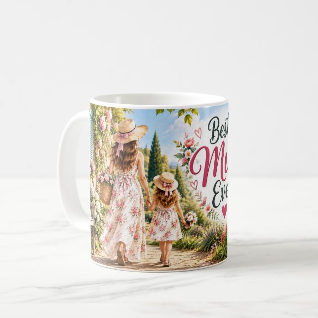 Bästa mamma någonsin Blommig trädgårdsmugg Kaffemugg (Framsida vänster)
