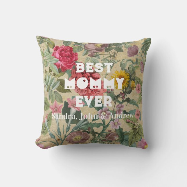 Bästa Mamma någonsin-Blommigt för Vintage Kudde (Framsida)