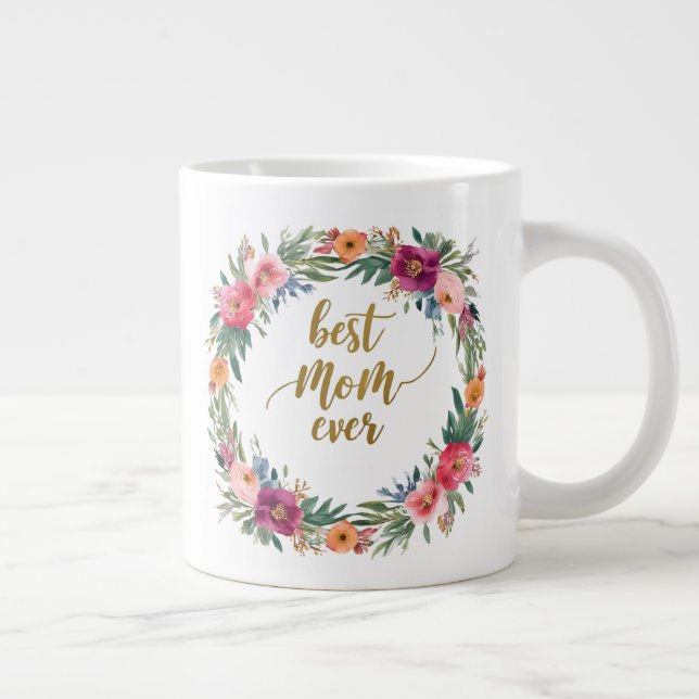 Bästa Mamma någonsin Blommigt Mugg Jumbo Mugg (Höger)