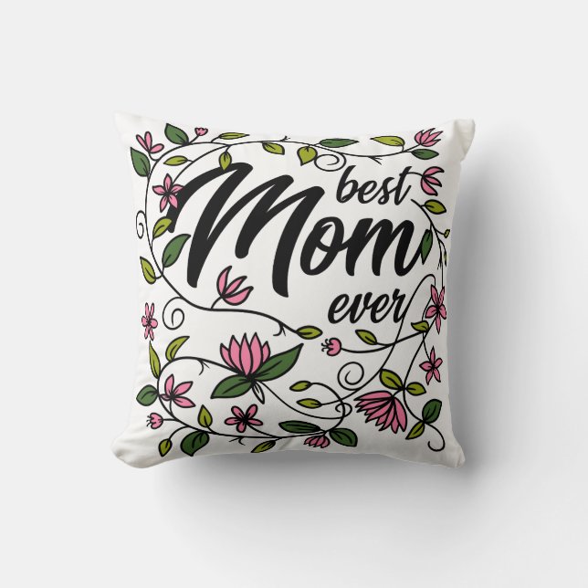 Bästa Mamma någonsin-Blommigt Pillow Kudde (Framsida)