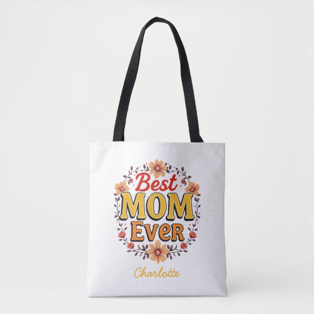 Bästa Mamma någonsin | Blommigt Utandning | Cute M Tygkasse (Framsida)