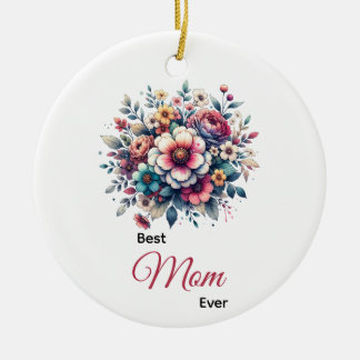 Bästa Mamma någonsin-blommigtens vattenfärg Julgransprydnad Keramik