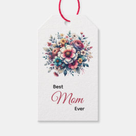 Bästa Mamma någonsin-blommigtens vattenfärg Presentetikett