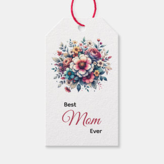 Bästa Mamma någonsin-blommigtens vattenfärg Presentetikett