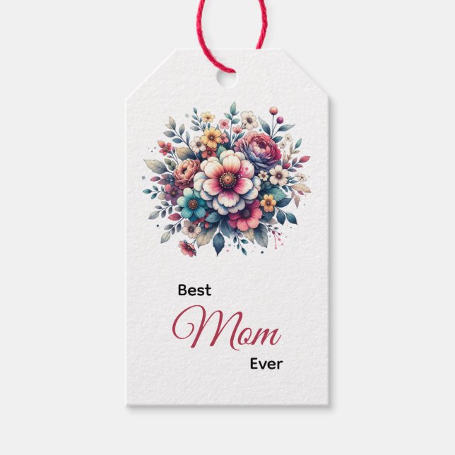 Bästa Mamma någonsin-blommigtens vattenfärg Presentetikett (Framsidan)